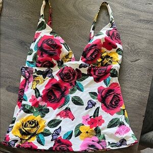 Vera Bradley Tankini top in White with Pink & Yellow Roses
